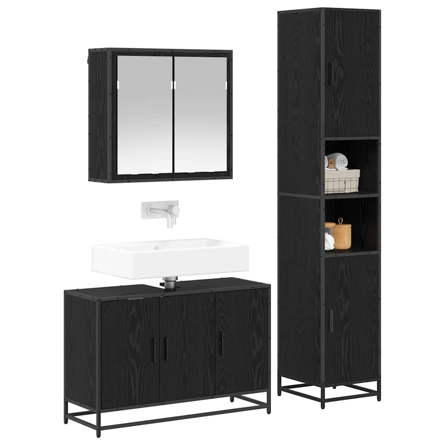 Badkamermeubelset met opslag 3 pcs Zwart eiken 90 x 33 x 60 cm