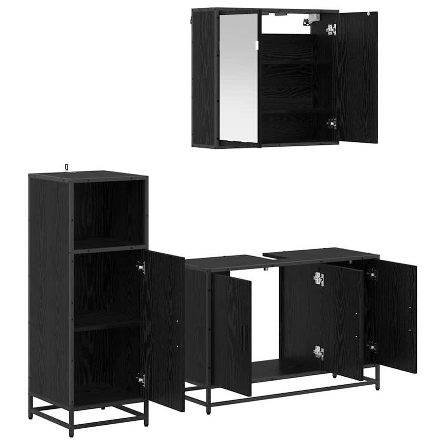 Badkamermeubelset met opslag 3 pcs Zwart eiken 90 x 33 x 60 cm