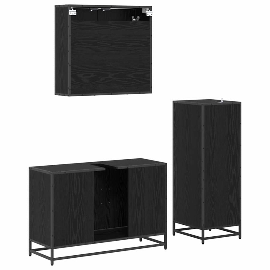 Badkamermeubelset met opslag 3 pcs Zwart eiken 90 x 33 x 60 cm