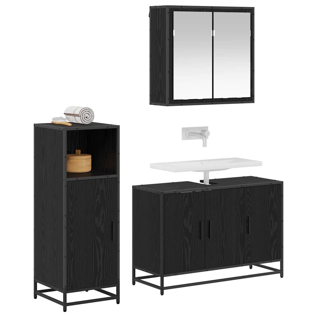Badkamermeubelset met opslag 3 pcs Zwart eiken 90 x 33 x 60 cm