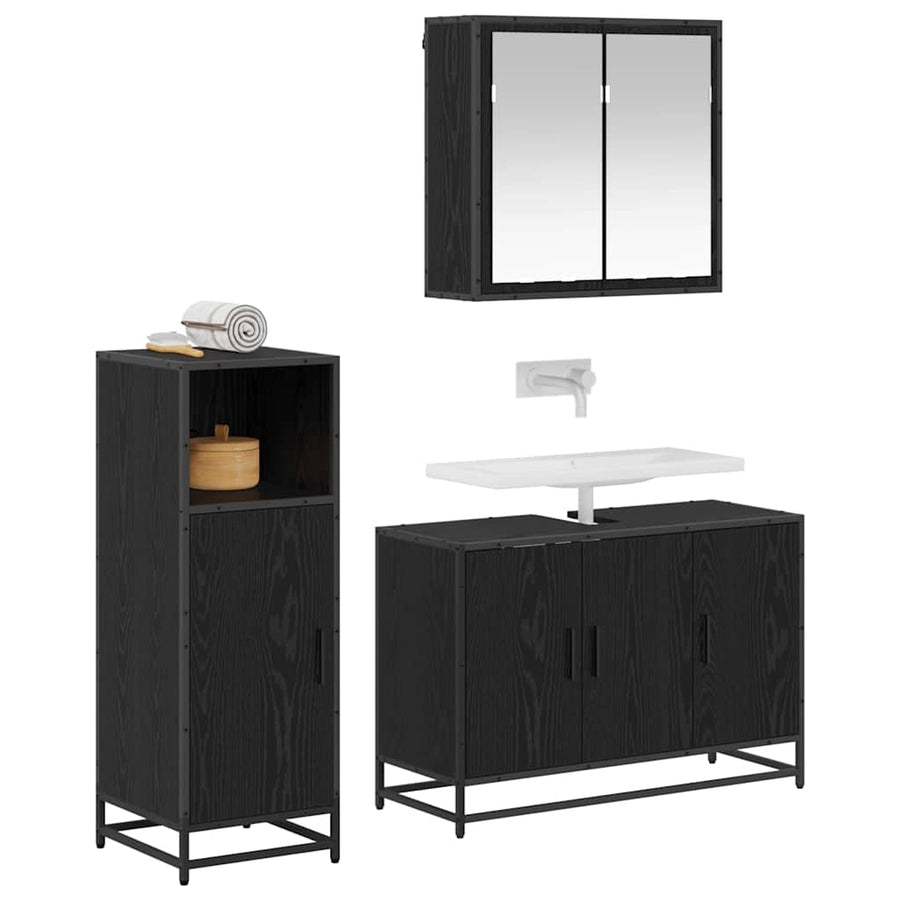 Badkamermeubelset met opslag 3 pcs Zwart eiken 90 x 33 x 60 cm