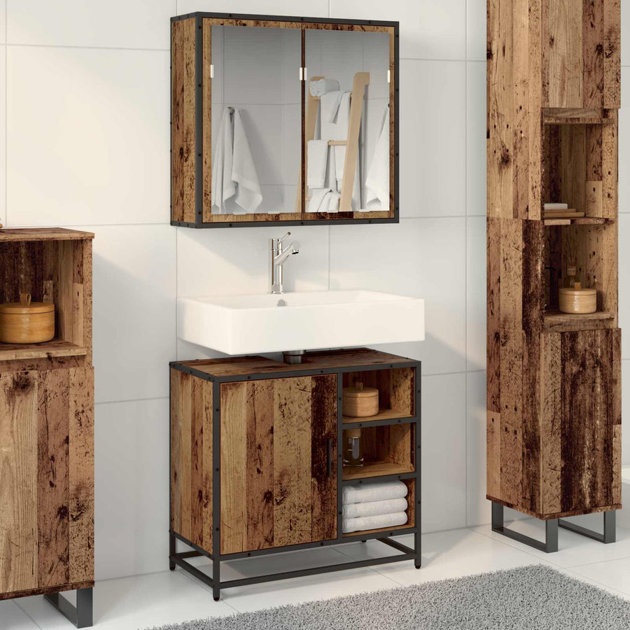 Badkamermeubelset met plank 2 pcs Oud Hout Bewerkt hout