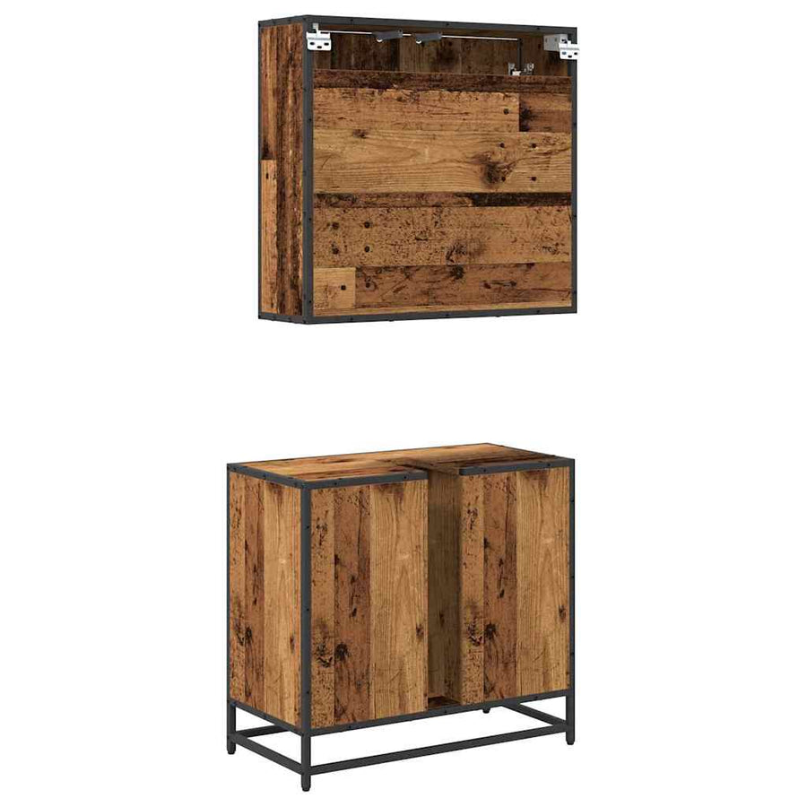 Badkamermeubelset met plank 2 pcs Oud Hout Bewerkt hout