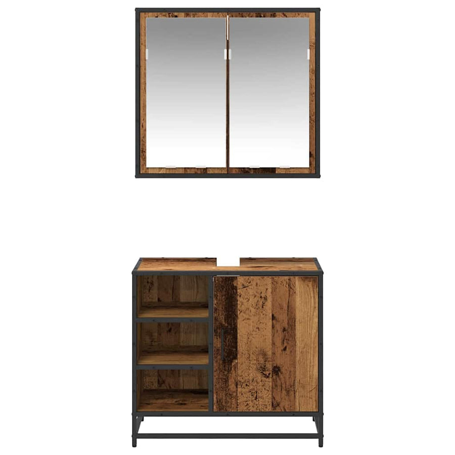 Badkamermeubelset met plank 2 pcs Oud Hout Bewerkt hout