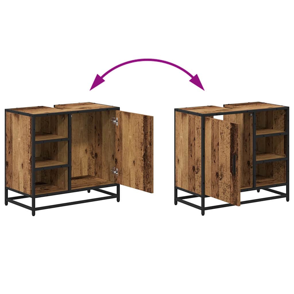 Badkamermeubelset met plank 2 pcs Oud Hout Bewerkt hout