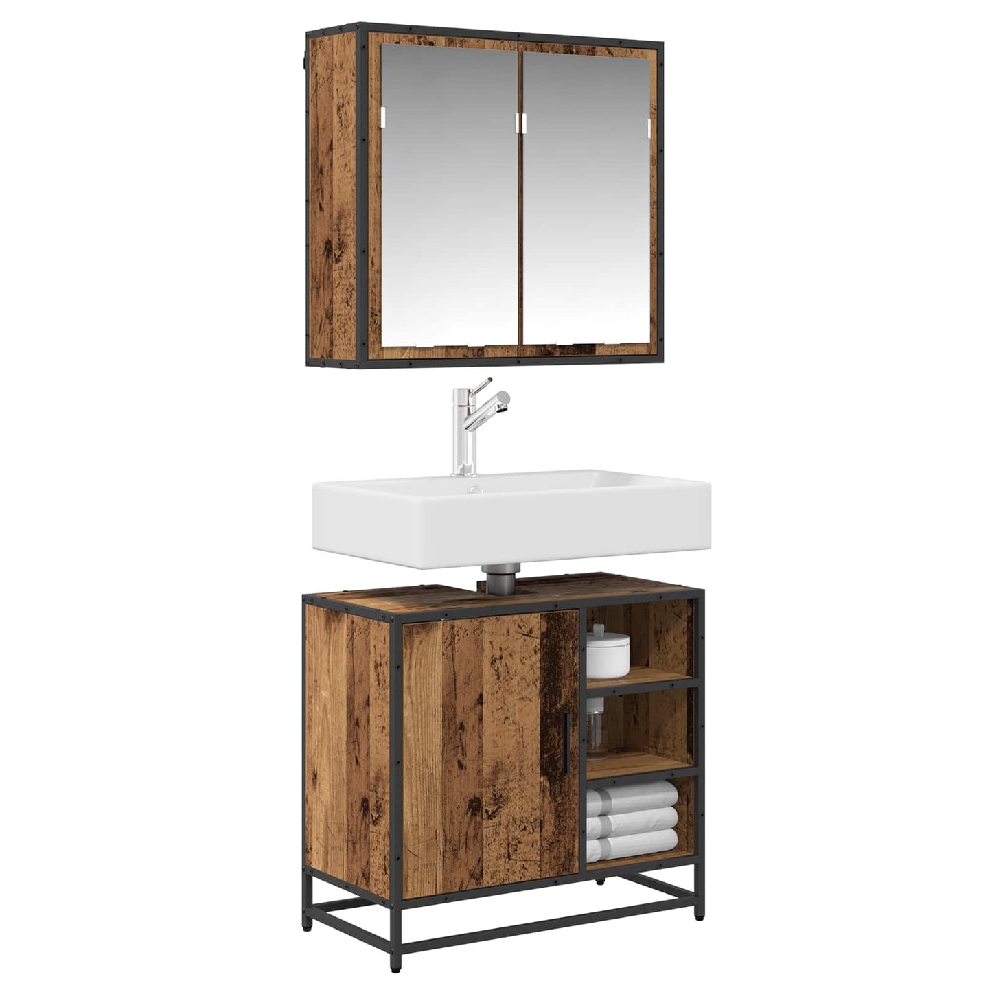 Badkamermeubelset met plank 2 pcs Oud Hout Bewerkt hout