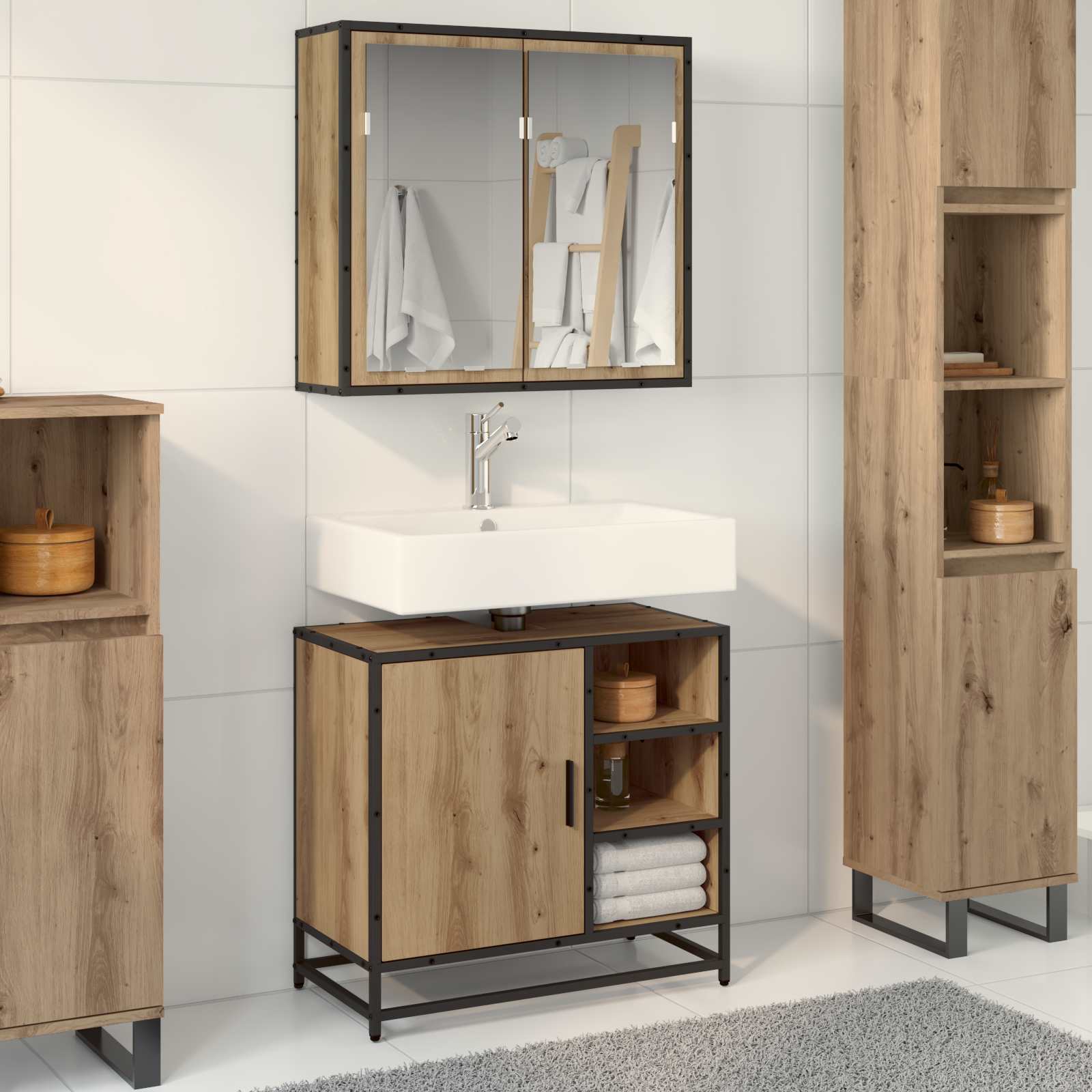 Badkamermeubelset met plank 2 pcs Artisan Eiken Bewerkt hout