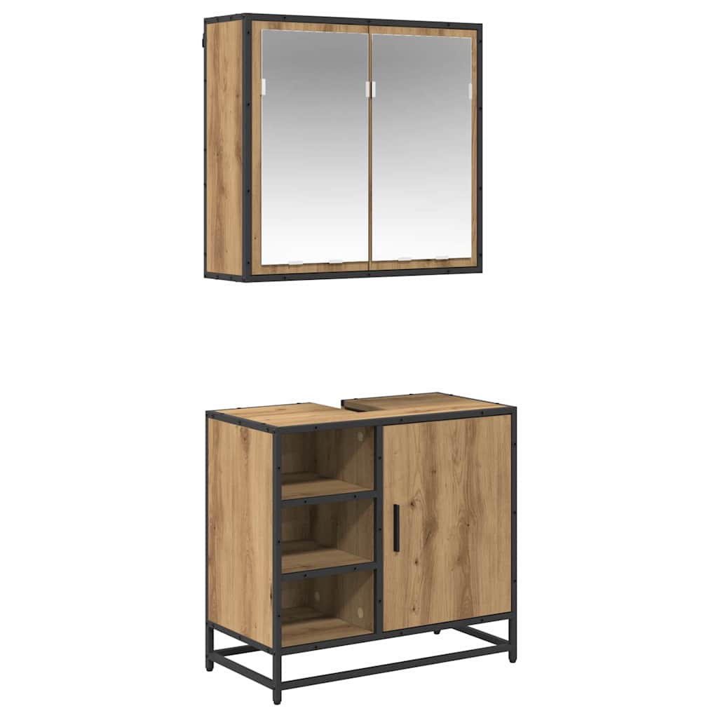 Badkamermeubelset met plank 2 pcs Artisan Eiken Bewerkt hout