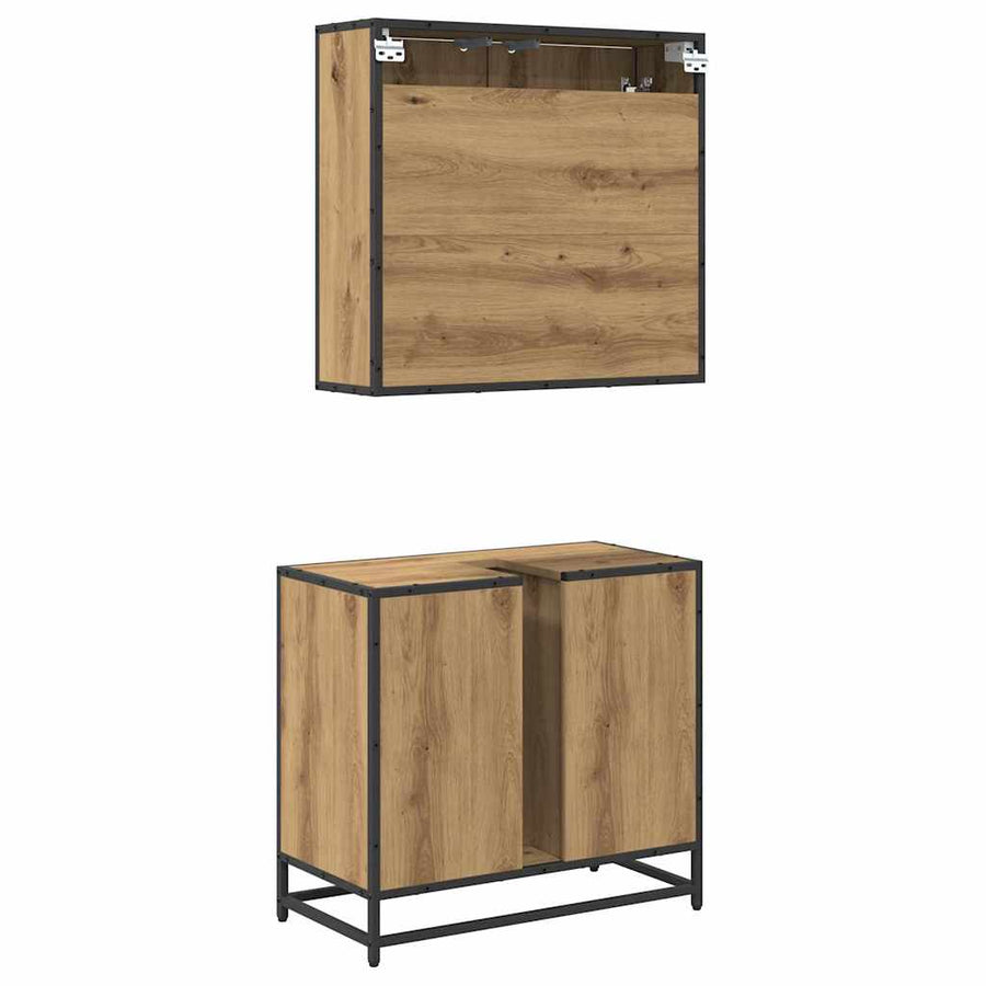 Badkamermeubelset met plank 2 pcs Artisan Eiken Bewerkt hout