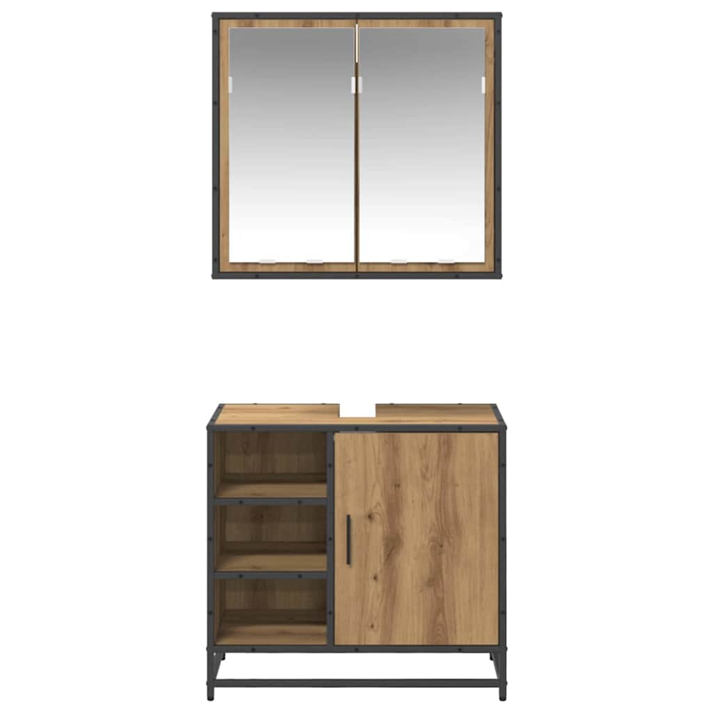 Badkamermeubelset met plank 2 pcs Artisan Eiken Bewerkt hout