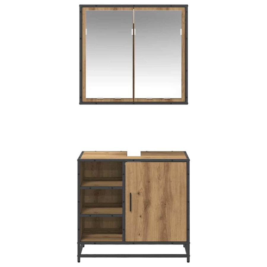 Badkamermeubelset met plank 2 pcs Artisan Eiken Bewerkt hout
