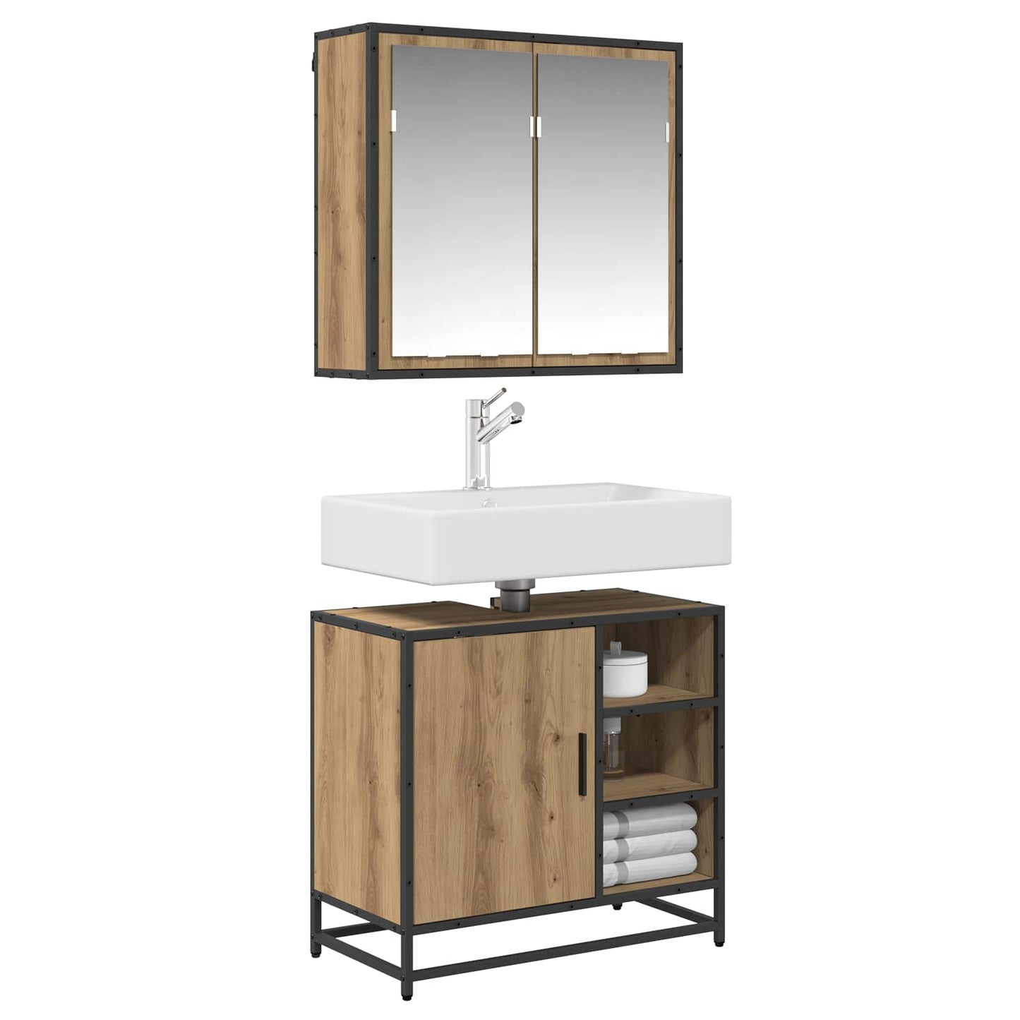 Badkamermeubelset met plank 2 pcs Artisan Eiken Bewerkt hout