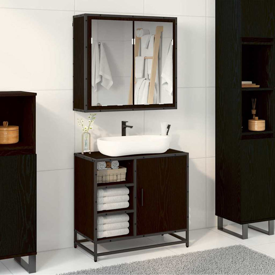 Badkamermeubelset met opslag 2 pcs Zwart eiken 65 x 33 x 60 cm