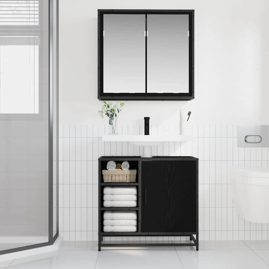Badkamermeubelset met opslag 2 pcs Zwart eiken 65 x 33 x 60 cm