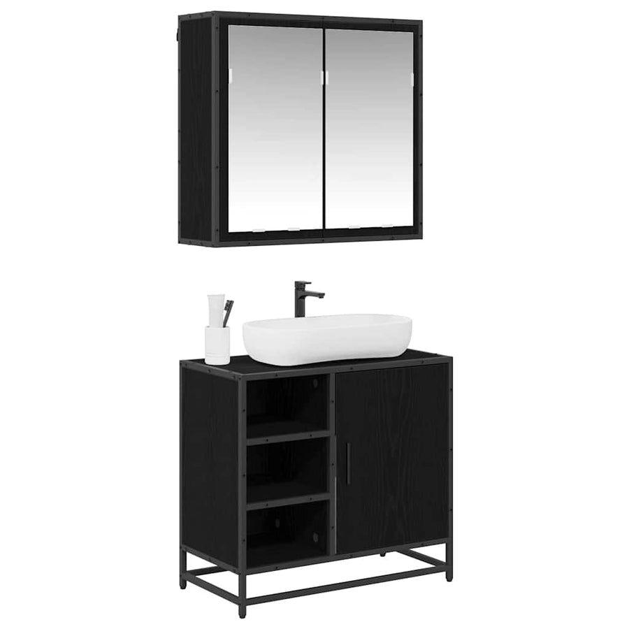 Badkamermeubelset met opslag 2 pcs Zwart eiken 65 x 33 x 60 cm