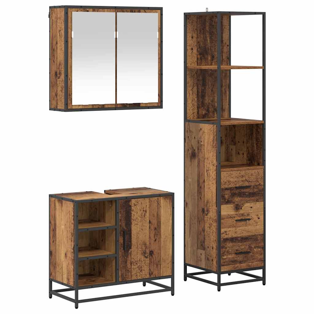 Badkamermeubelset met lade 3 pcs Oud Hout Bewerkt hout