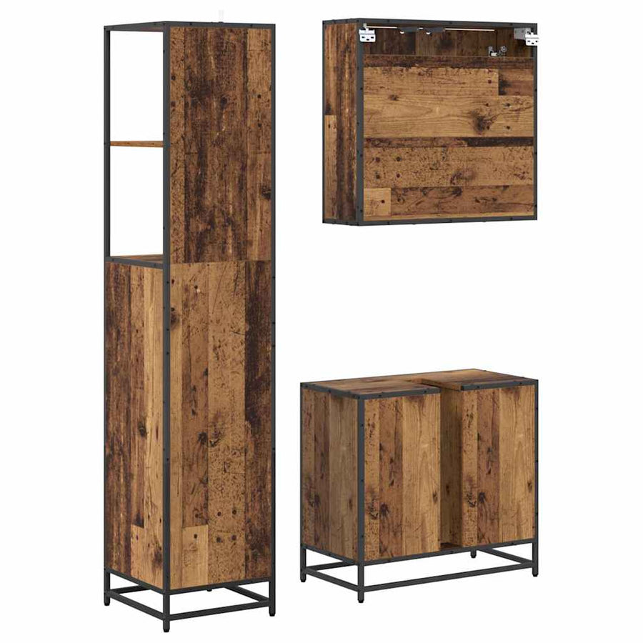 Badkamermeubelset met lade 3 pcs Oud Hout Bewerkt hout