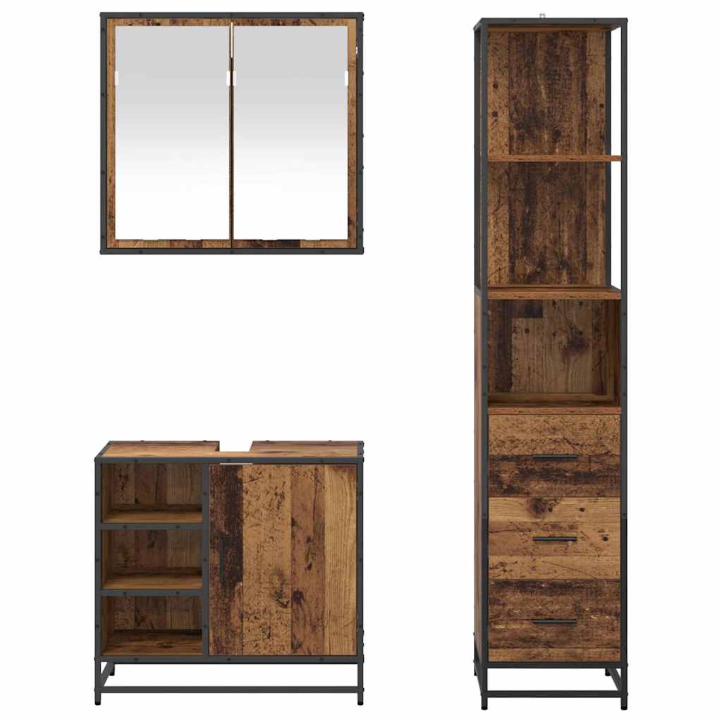 Badkamermeubelset met lade 3 pcs Oud Hout Bewerkt hout
