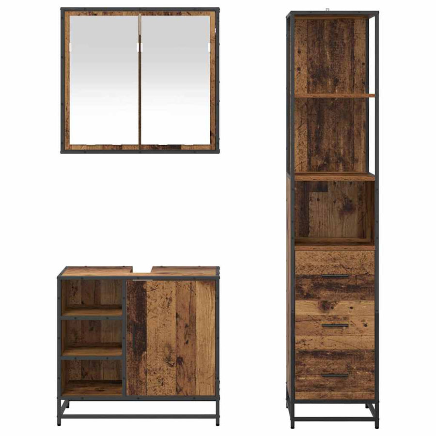 Badkamermeubelset met lade 3 pcs Oud Hout Bewerkt hout