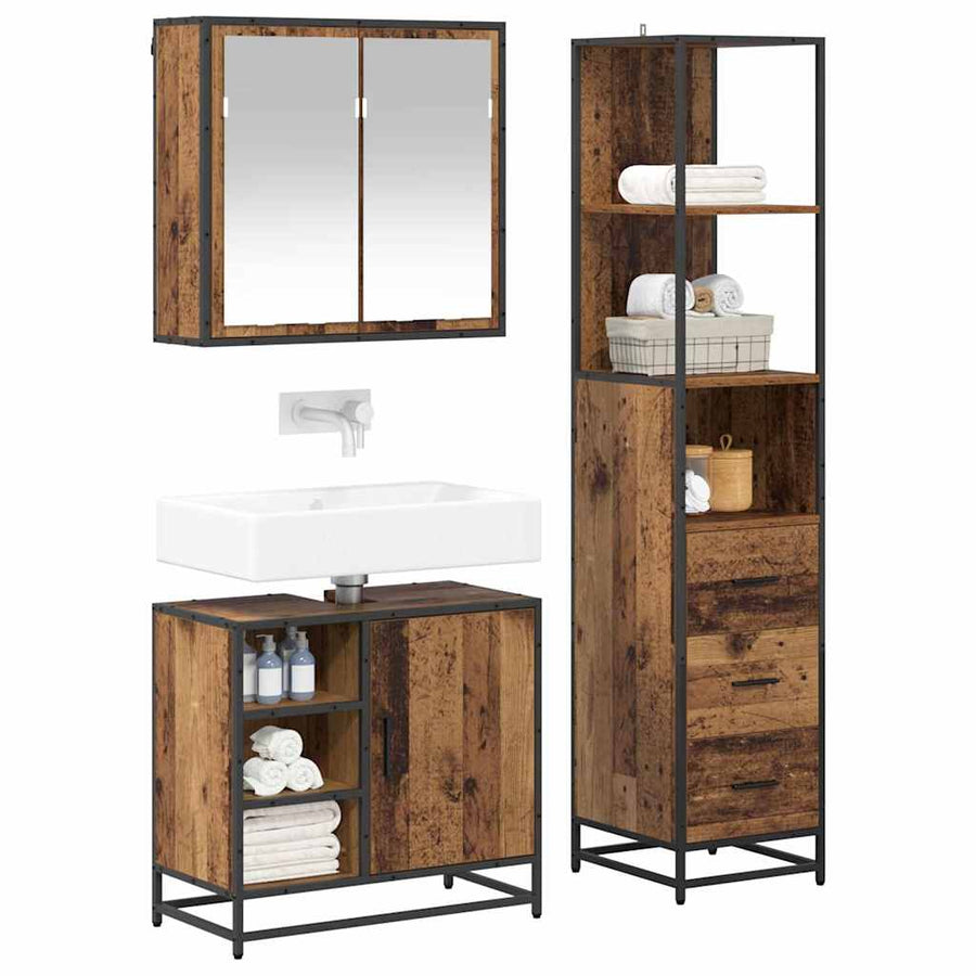 Badkamermeubelset met lade 3 pcs Oud Hout Bewerkt hout