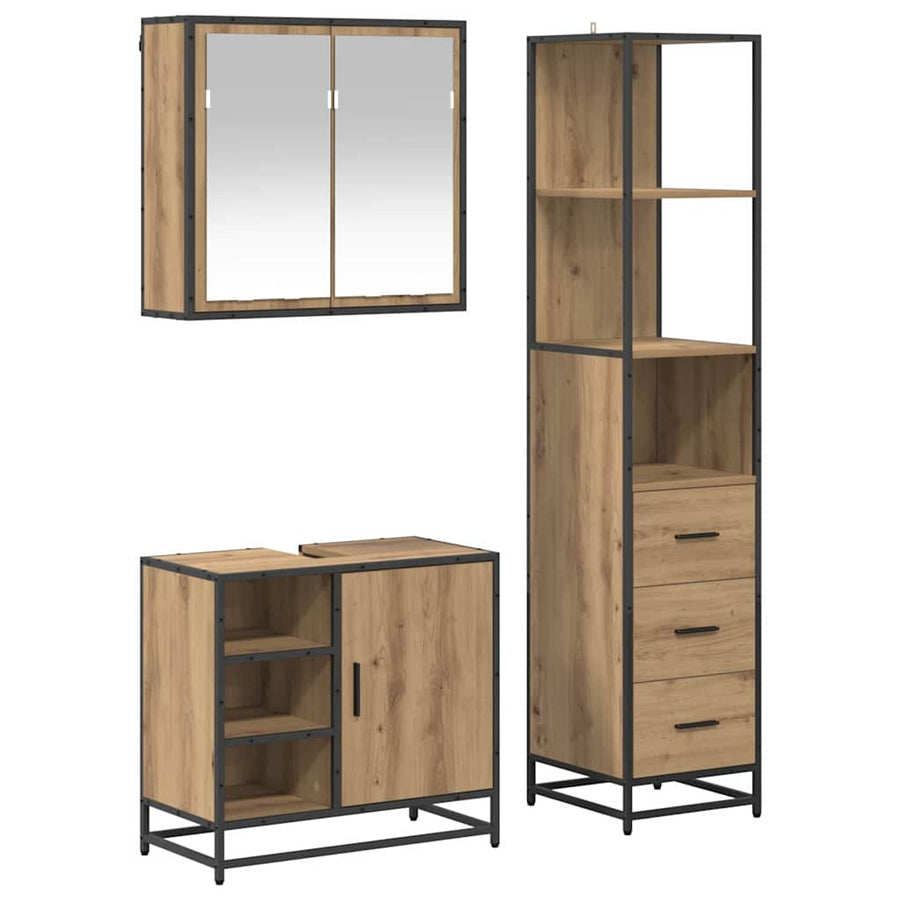 Badkamermeubelset 3 pcs artisanaal eikenkleurig 65 x 33 x 60 cm