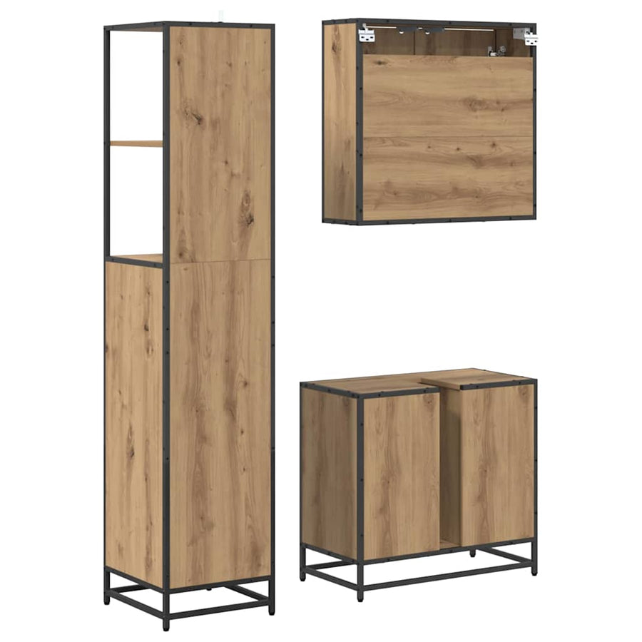 Badkamermeubelset 3 pcs artisanaal eikenkleurig 65 x 33 x 60 cm