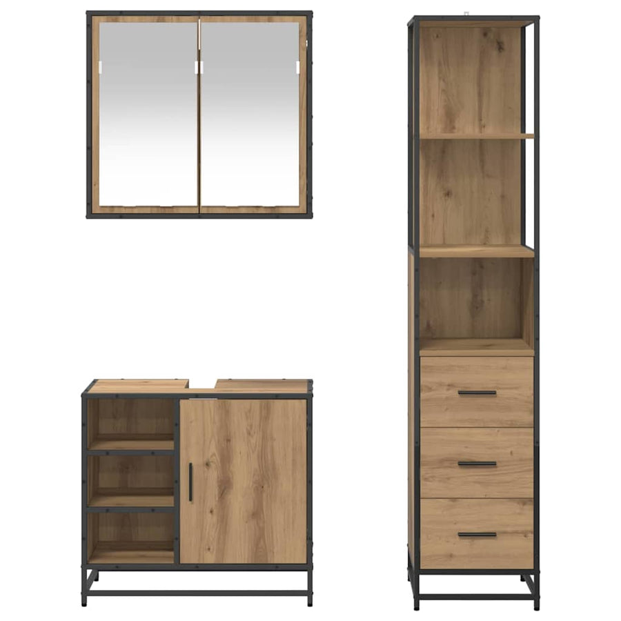 Badkamermeubelset 3 pcs artisanaal eikenkleurig 65 x 33 x 60 cm