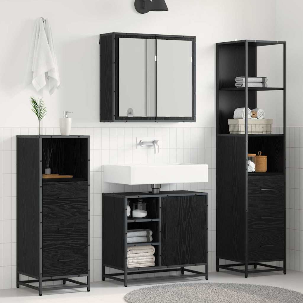 Badkamermeubelset met lade 3 pcs Zwart eiken 65 x 33 x 60 cm