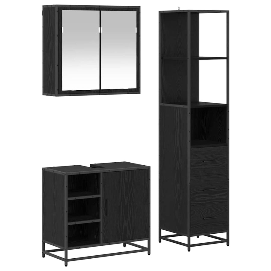 Badkamermeubelset met lade 3 pcs Zwart eiken 65 x 33 x 60 cm