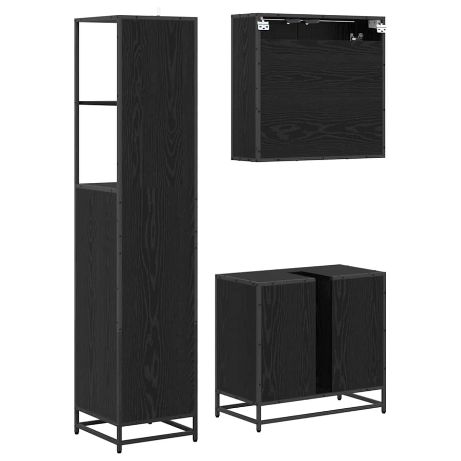 Badkamermeubelset met lade 3 pcs Zwart eiken 65 x 33 x 60 cm