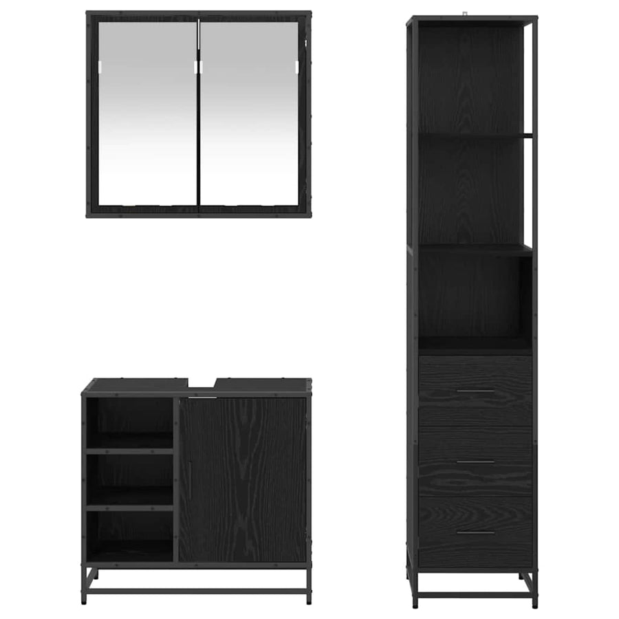 Badkamermeubelset met lade 3 pcs Zwart eiken 65 x 33 x 60 cm