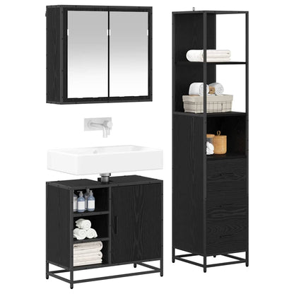 Badkamermeubelset met lade 3 pcs Zwart eiken 65 x 33 x 60 cm