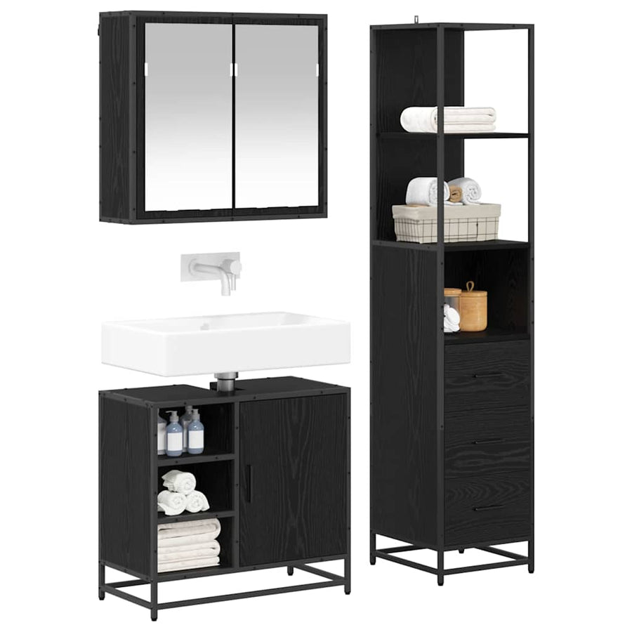 Badkamermeubelset met lade 3 pcs Zwart eiken 65 x 33 x 60 cm