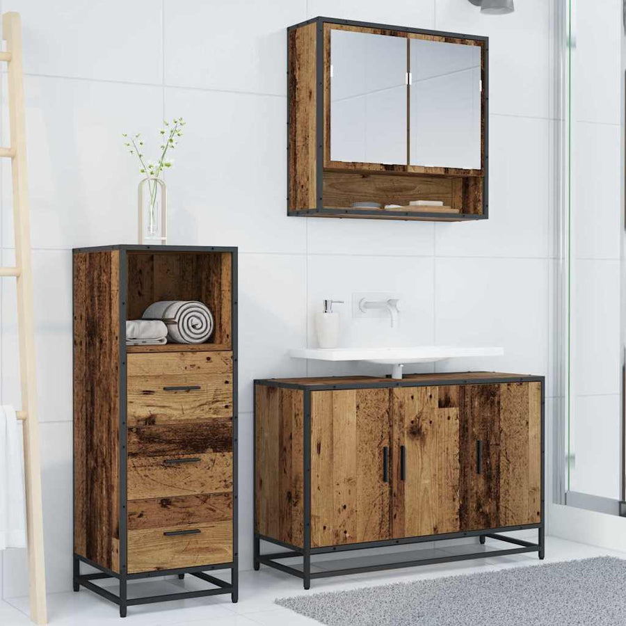 Badkamermeubelset 3 pcs Oud hout 90 x 33 x 60 cm Bewerkt hout