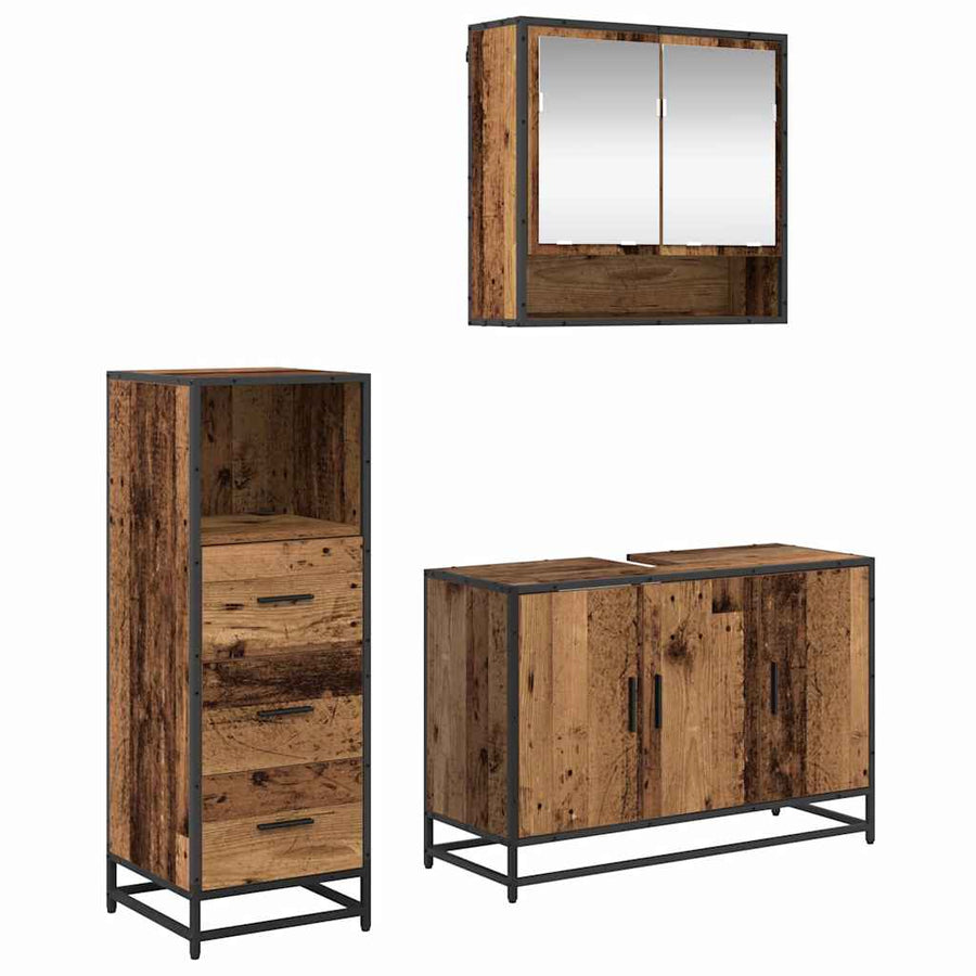 Badkamermeubelset 3 pcs Oud hout 90 x 33 x 60 cm Bewerkt hout