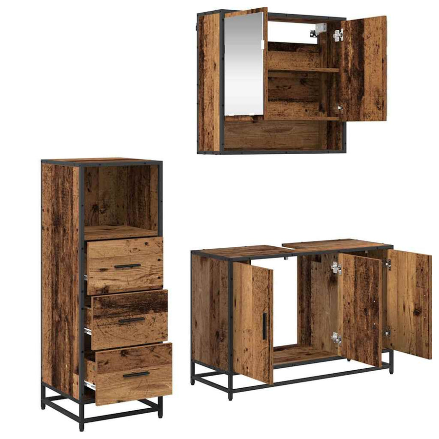 Badkamermeubelset 3 pcs Oud hout 90 x 33 x 60 cm Bewerkt hout