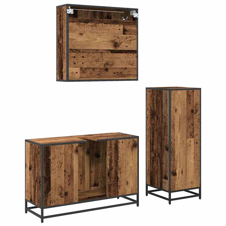 Badkamermeubelset 3 pcs Oud hout 90 x 33 x 60 cm Bewerkt hout