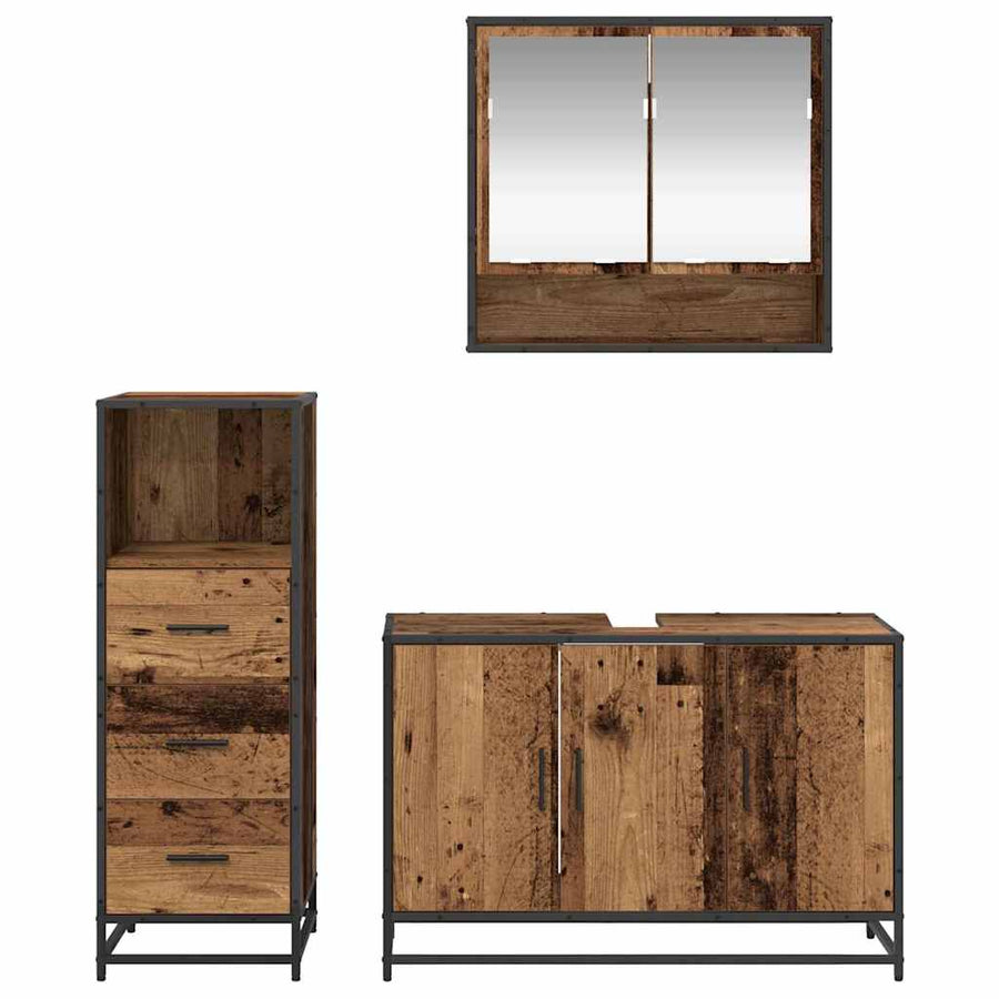 Badkamermeubelset 3 pcs Oud hout 90 x 33 x 60 cm Bewerkt hout