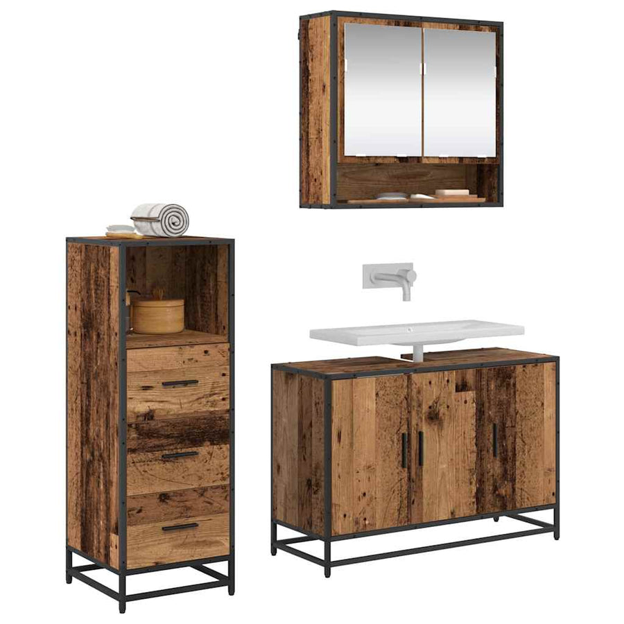 Badkamermeubelset 3 pcs Oud hout 90 x 33 x 60 cm Bewerkt hout