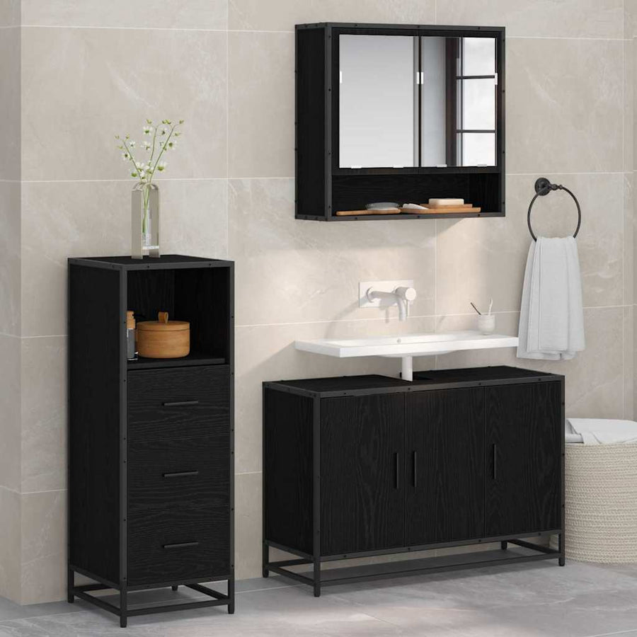 Badkamermeubelset met lade 3 pcs Zwart eiken 90 x 33 x 60 cm