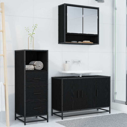 Badkamermeubelset met lade 3 pcs Zwart eiken 90 x 33 x 60 cm