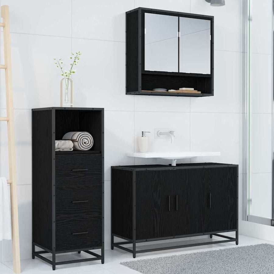 Badkamermeubelset met lade 3 pcs Zwart eiken 90 x 33 x 60 cm
