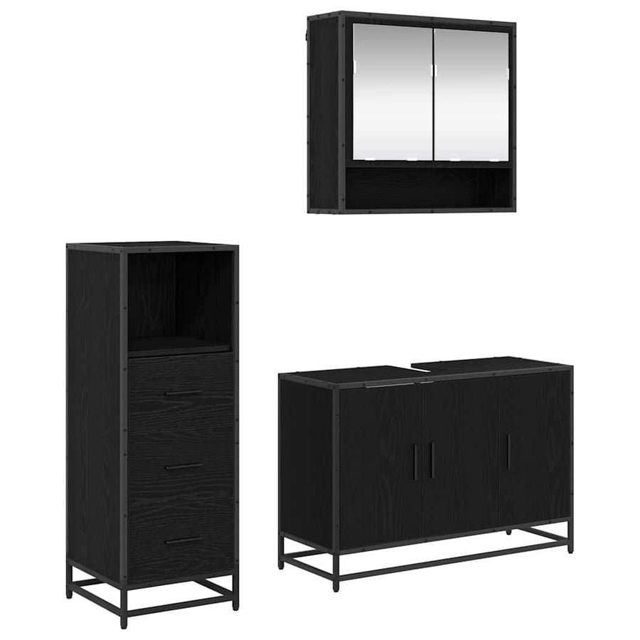 Badkamermeubelset met lade 3 pcs Zwart eiken 90 x 33 x 60 cm