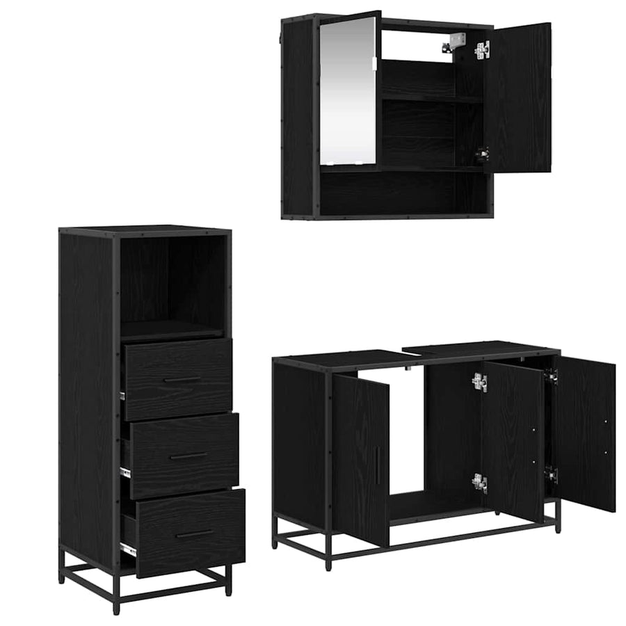 Badkamermeubelset met lade 3 pcs Zwart eiken 90 x 33 x 60 cm