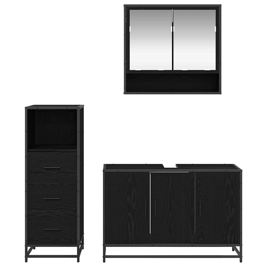 Badkamermeubelset met lade 3 pcs Zwart eiken 90 x 33 x 60 cm