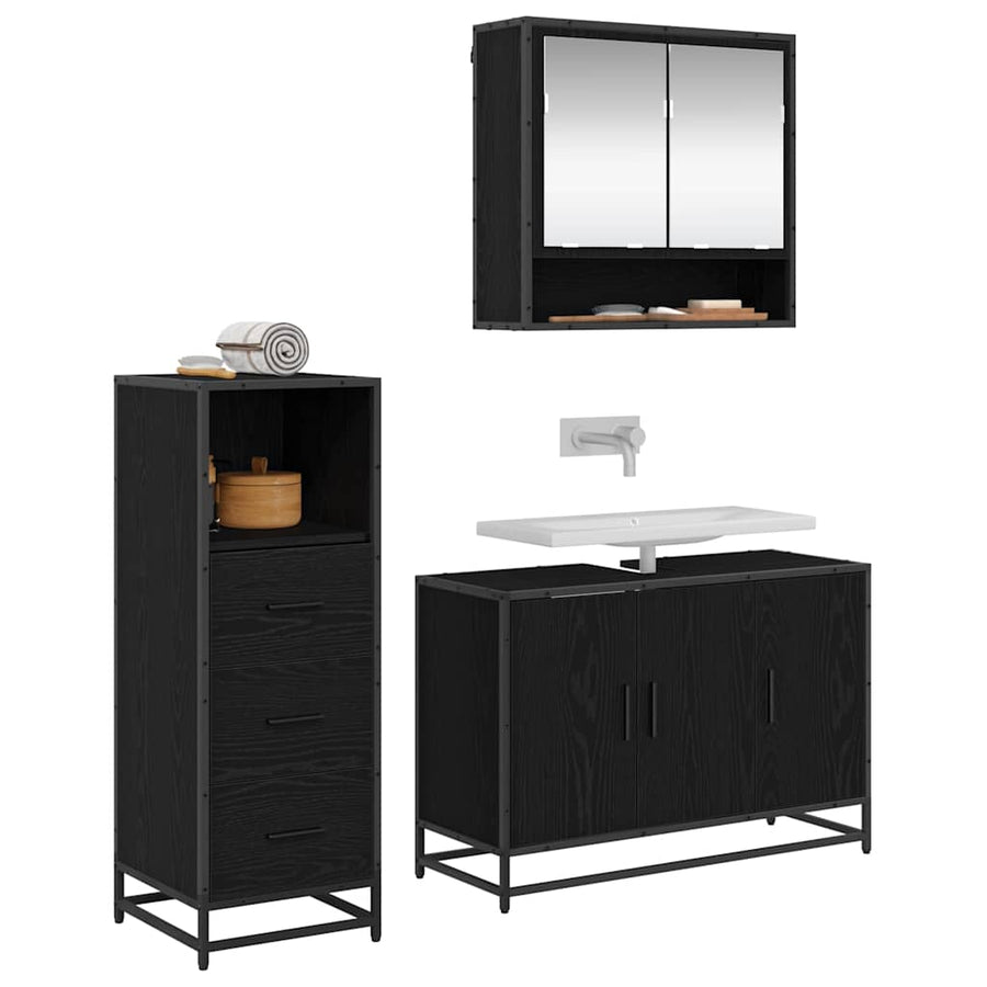 Badkamermeubelset met lade 3 pcs Zwart eiken 90 x 33 x 60 cm