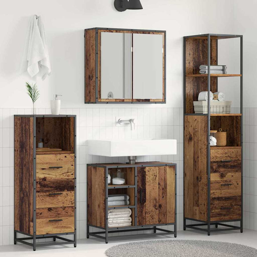 Badkamermeubelset met lade 4 pcs Oud Hout Bewerkt hout