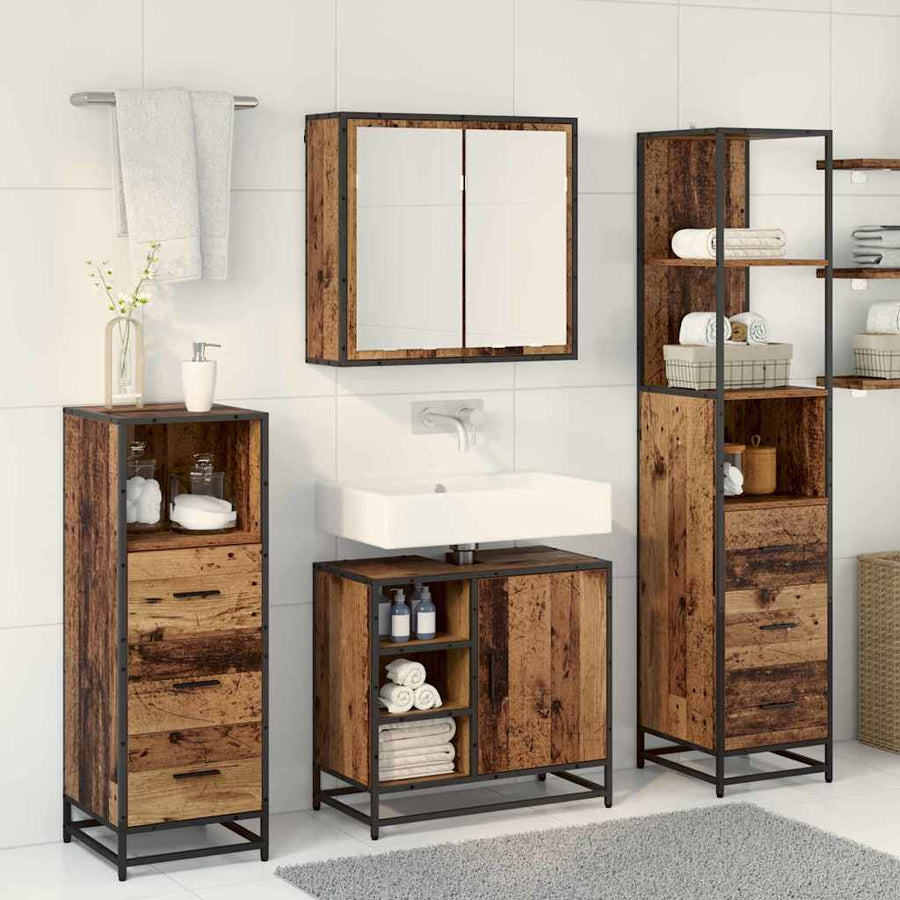 Badkamermeubelset met lade 4 pcs Oud Hout Bewerkt hout
