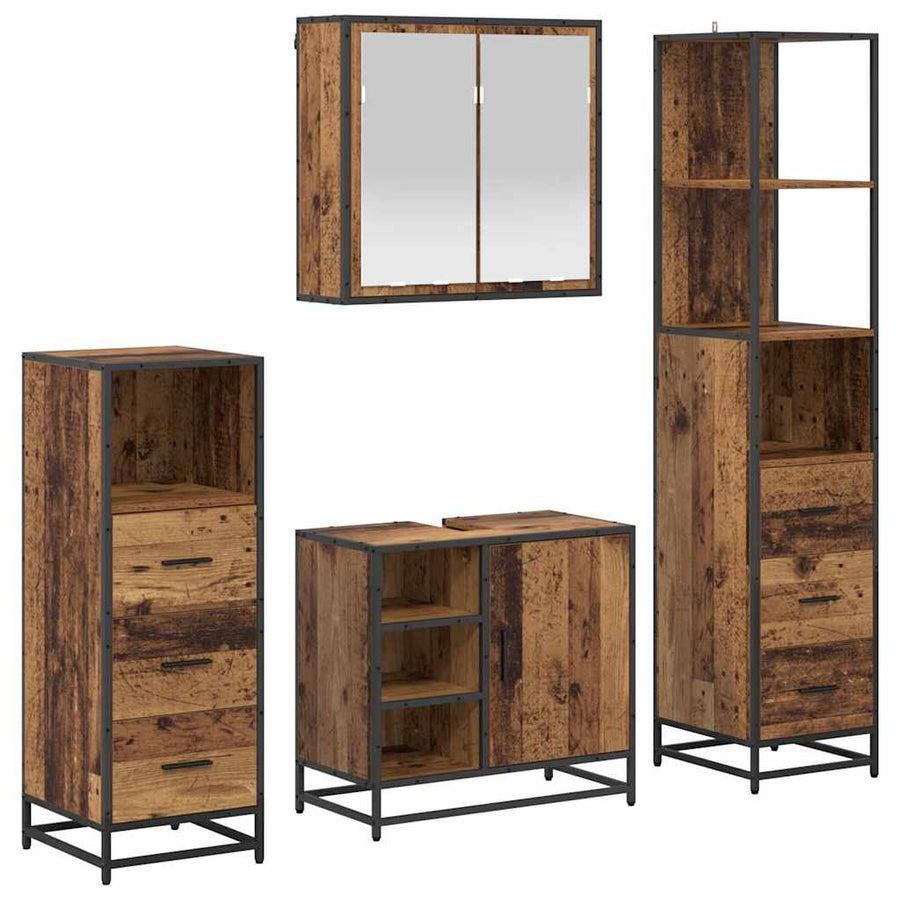 Badkamermeubelset met lade 4 pcs Oud Hout Bewerkt hout
