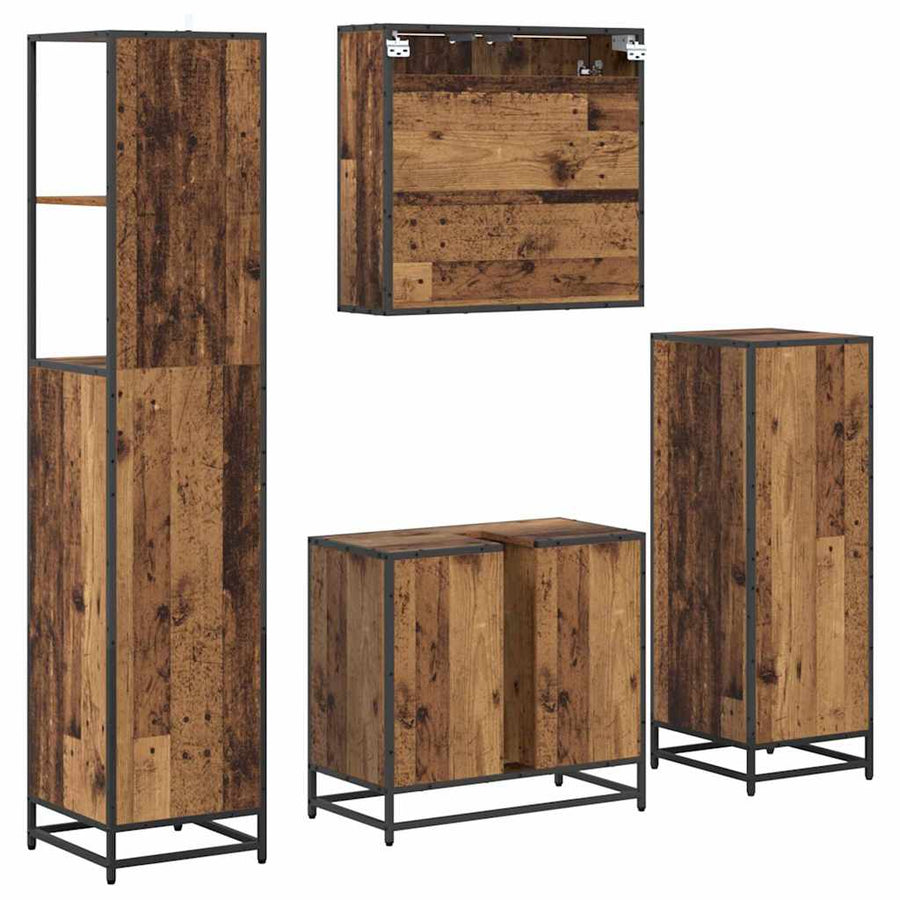 Badkamermeubelset met lade 4 pcs Oud Hout Bewerkt hout